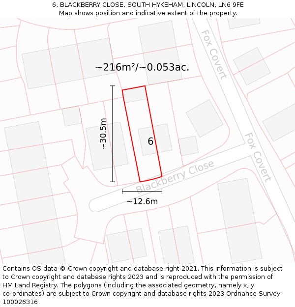 6, BLACKBERRY CLOSE, SOUTH HYKEHAM, LINCOLN, LN6 9FE: Plot and title map