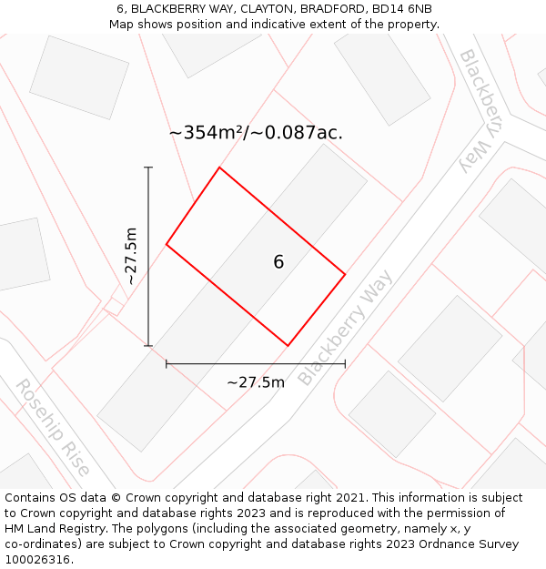 6, BLACKBERRY WAY, CLAYTON, BRADFORD, BD14 6NB: Plot and title map