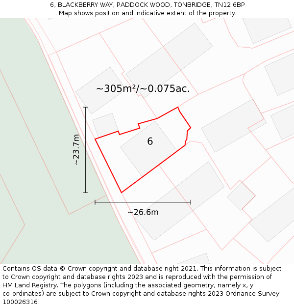 6, BLACKBERRY WAY, PADDOCK WOOD, TONBRIDGE, TN12 6BP: Plot and title map