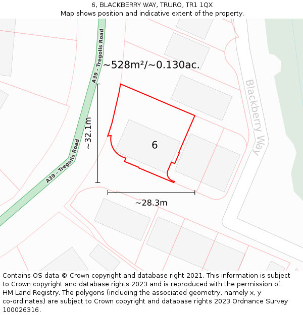 6, BLACKBERRY WAY, TRURO, TR1 1QX: Plot and title map