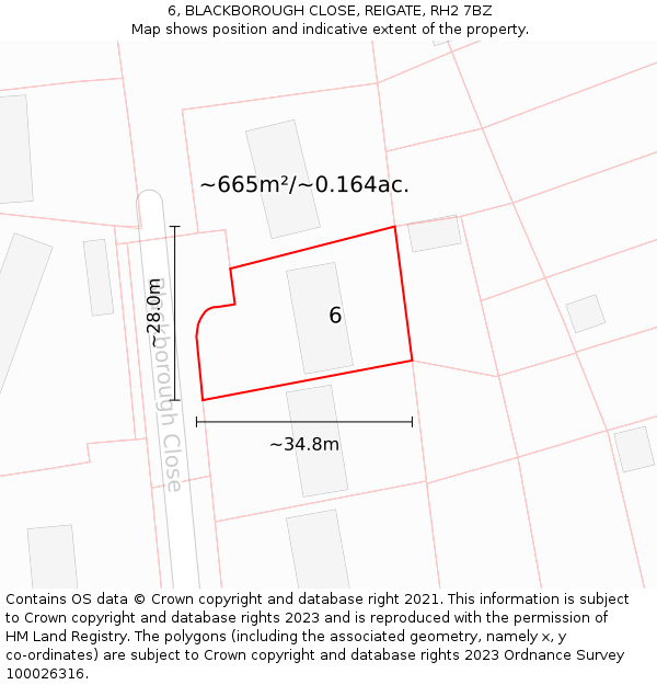 6, BLACKBOROUGH CLOSE, REIGATE, RH2 7BZ: Plot and title map