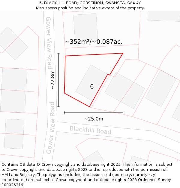 6, BLACKHILL ROAD, GORSEINON, SWANSEA, SA4 4YJ: Plot and title map