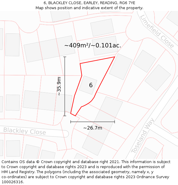 6, BLACKLEY CLOSE, EARLEY, READING, RG6 7YE: Plot and title map