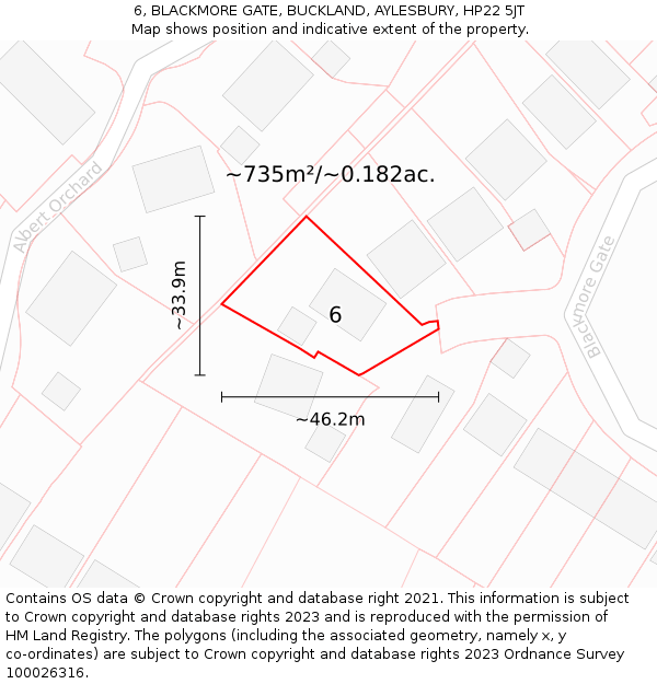 6, BLACKMORE GATE, BUCKLAND, AYLESBURY, HP22 5JT: Plot and title map