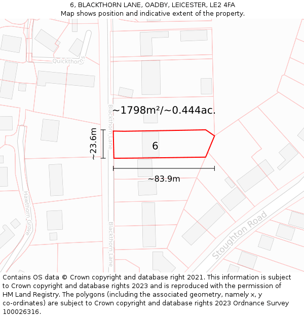 6, BLACKTHORN LANE, OADBY, LEICESTER, LE2 4FA: Plot and title map