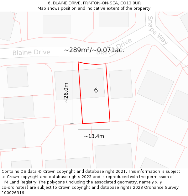 6, BLAINE DRIVE, FRINTON-ON-SEA, CO13 0UR: Plot and title map