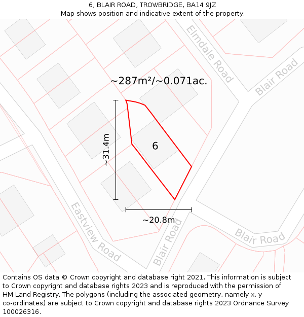 6, BLAIR ROAD, TROWBRIDGE, BA14 9JZ: Plot and title map