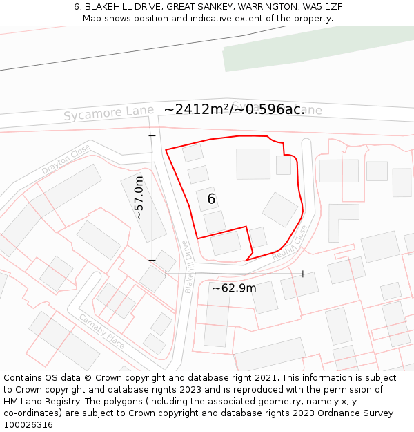 6, BLAKEHILL DRIVE, GREAT SANKEY, WARRINGTON, WA5 1ZF: Plot and title map