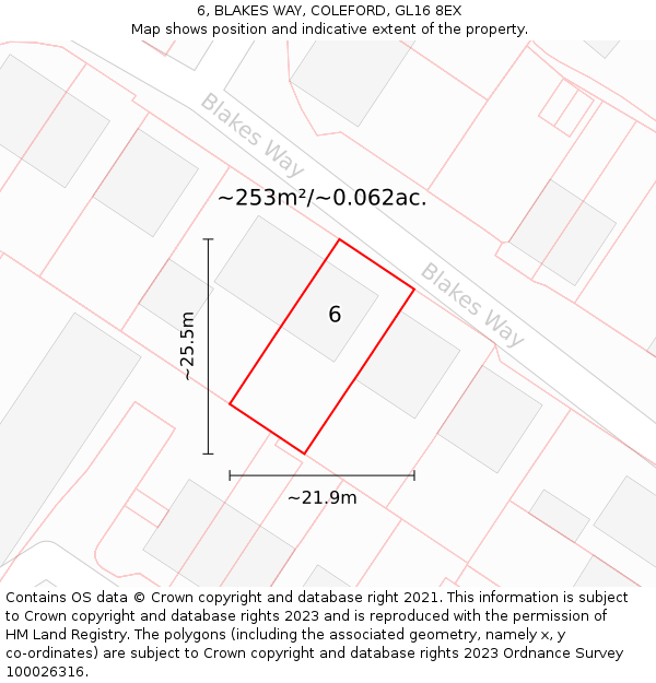 6, BLAKES WAY, COLEFORD, GL16 8EX: Plot and title map