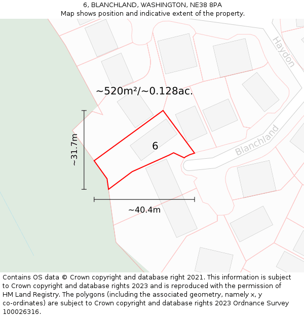 6, BLANCHLAND, WASHINGTON, NE38 8PA: Plot and title map