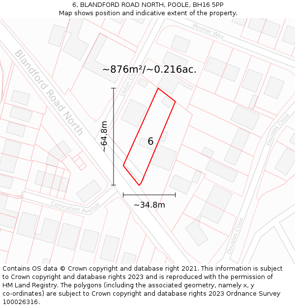 6, BLANDFORD ROAD NORTH, POOLE, BH16 5PP: Plot and title map