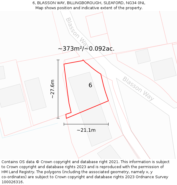 6, BLASSON WAY, BILLINGBOROUGH, SLEAFORD, NG34 0NL: Plot and title map