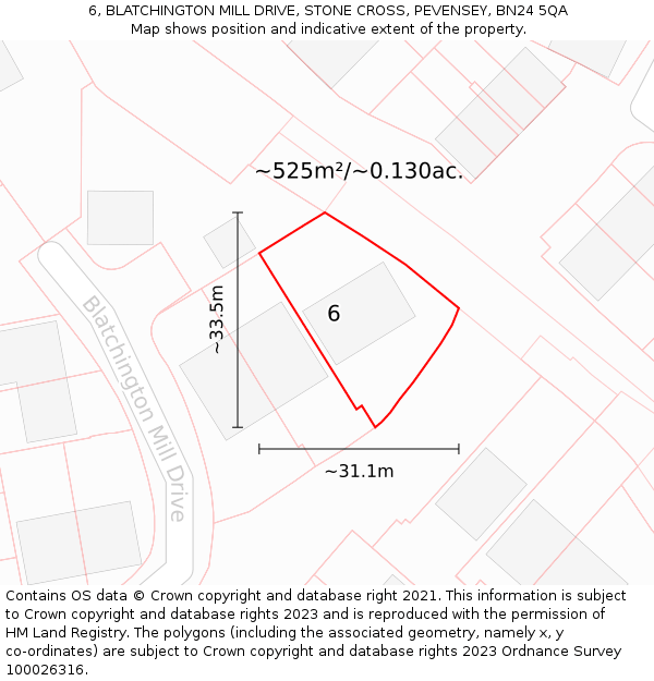 6, BLATCHINGTON MILL DRIVE, STONE CROSS, PEVENSEY, BN24 5QA: Plot and title map