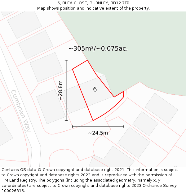 6, BLEA CLOSE, BURNLEY, BB12 7TP: Plot and title map