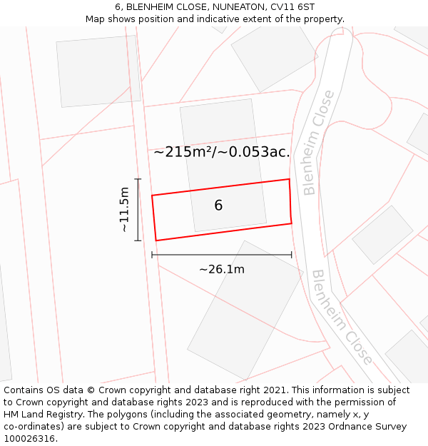 6, BLENHEIM CLOSE, NUNEATON, CV11 6ST: Plot and title map