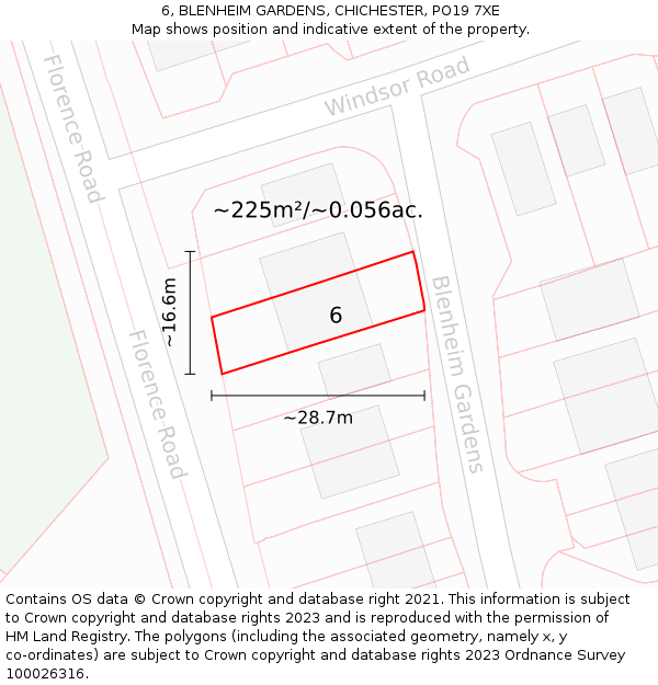 6, BLENHEIM GARDENS, CHICHESTER, PO19 7XE: Plot and title map