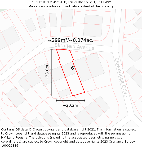 6, BLITHFIELD AVENUE, LOUGHBOROUGH, LE11 4SY: Plot and title map