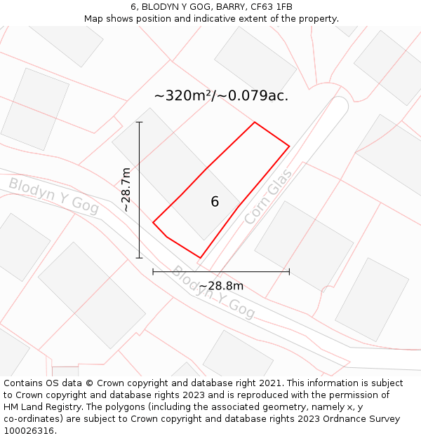 6, BLODYN Y GOG, BARRY, CF63 1FB: Plot and title map