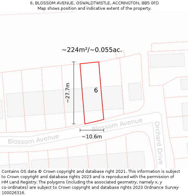 6, BLOSSOM AVENUE, OSWALDTWISTLE, ACCRINGTON, BB5 0FD: Plot and title map