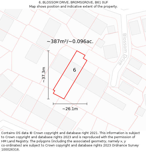 6, BLOSSOM DRIVE, BROMSGROVE, B61 0UF: Plot and title map