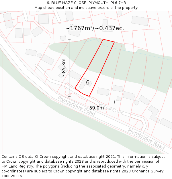 6, BLUE HAZE CLOSE, PLYMOUTH, PL6 7HR: Plot and title map