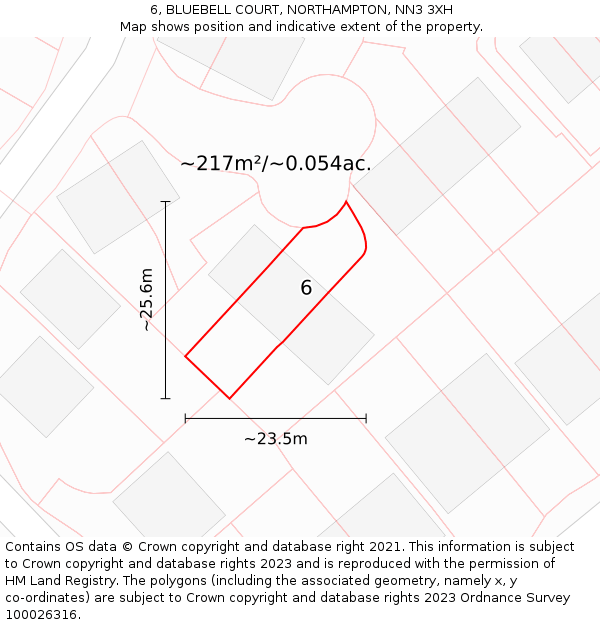 6, BLUEBELL COURT, NORTHAMPTON, NN3 3XH: Plot and title map