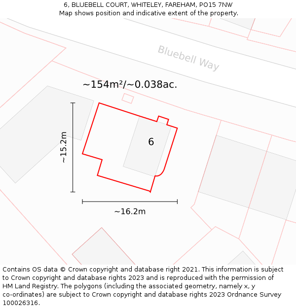 6, BLUEBELL COURT, WHITELEY, FAREHAM, PO15 7NW: Plot and title map