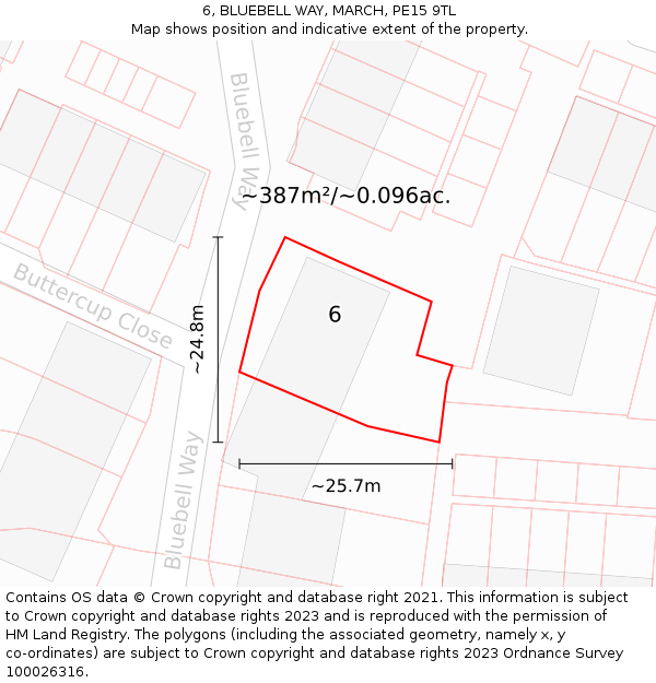 6, BLUEBELL WAY, MARCH, PE15 9TL: Plot and title map