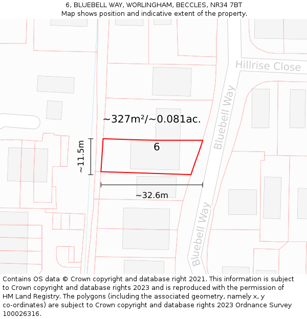 6, BLUEBELL WAY, WORLINGHAM, BECCLES, NR34 7BT: Plot and title map