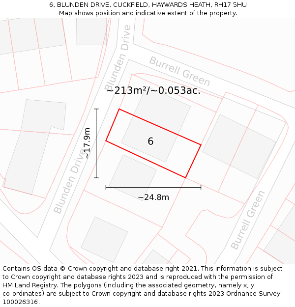 6, BLUNDEN DRIVE, CUCKFIELD, HAYWARDS HEATH, RH17 5HU: Plot and title map