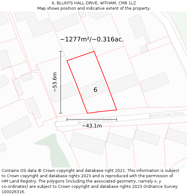 6, BLUNTS HALL DRIVE, WITHAM, CM8 1LZ: Plot and title map