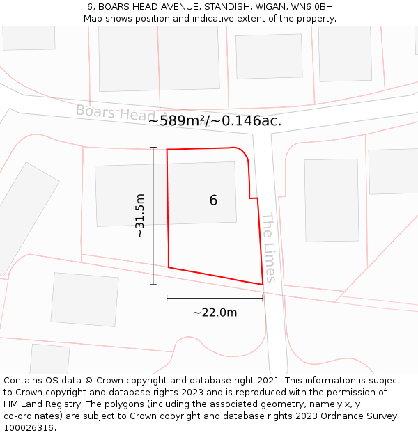 6, BOARS HEAD AVENUE, STANDISH, WIGAN, WN6 0BH: Plot and title map