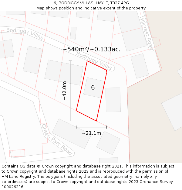 6, BODRIGGY VILLAS, HAYLE, TR27 4PG: Plot and title map