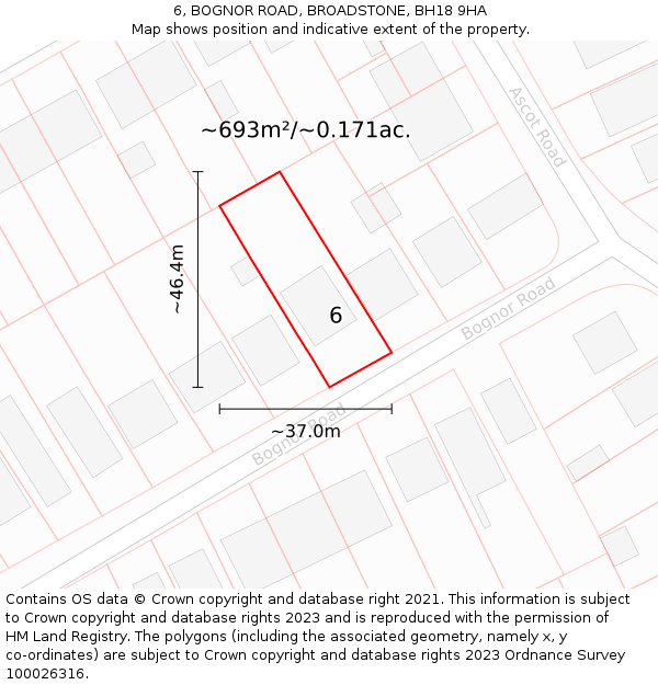 6, BOGNOR ROAD, BROADSTONE, BH18 9HA: Plot and title map