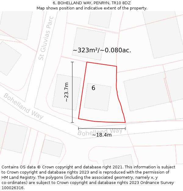 6, BOHELLAND WAY, PENRYN, TR10 8DZ: Plot and title map