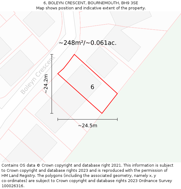 6, BOLEYN CRESCENT, BOURNEMOUTH, BH9 3SE: Plot and title map