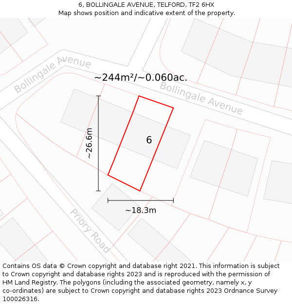 6, BOLLINGALE AVENUE, TELFORD, TF2 6HX: Plot and title map