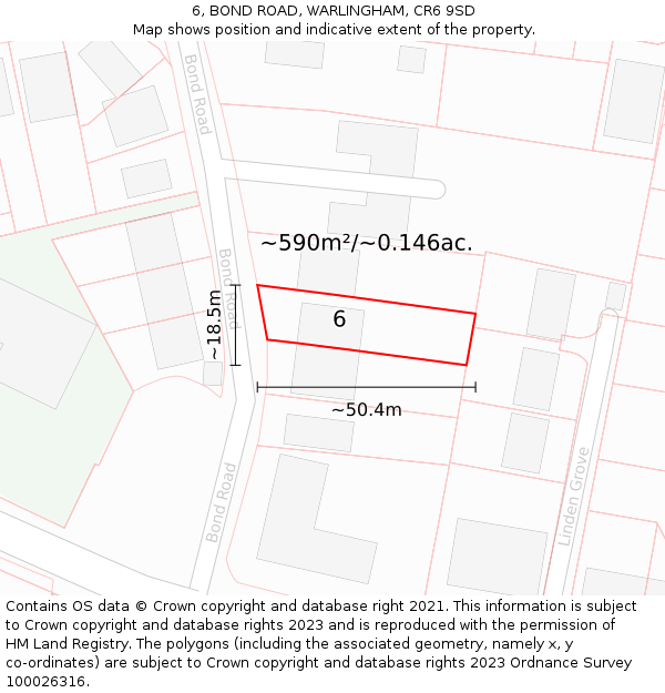 6, BOND ROAD, WARLINGHAM, CR6 9SD: Plot and title map