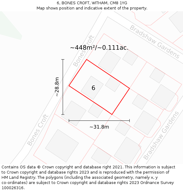 6, BONES CROFT, WITHAM, CM8 1YG: Plot and title map