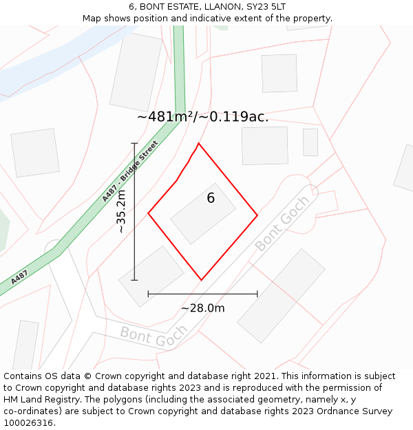 6, BONT ESTATE, LLANON, SY23 5LT: Plot and title map