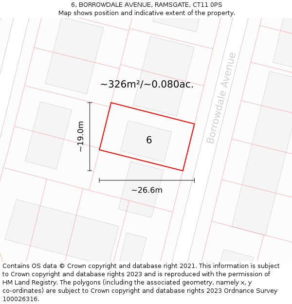 6, BORROWDALE AVENUE, RAMSGATE, CT11 0PS: Plot and title map