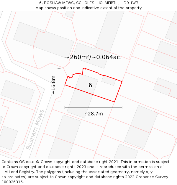 6, BOSHAW MEWS, SCHOLES, HOLMFIRTH, HD9 1WB: Plot and title map