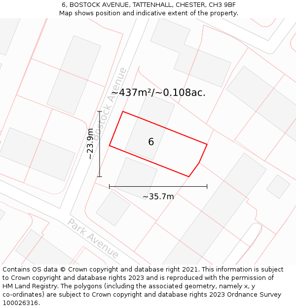 6, BOSTOCK AVENUE, TATTENHALL, CHESTER, CH3 9BF: Plot and title map