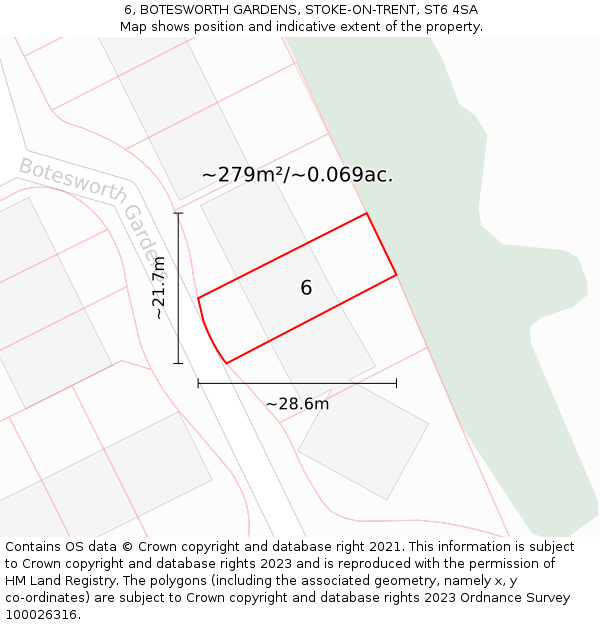 6, BOTESWORTH GARDENS, STOKE-ON-TRENT, ST6 4SA: Plot and title map