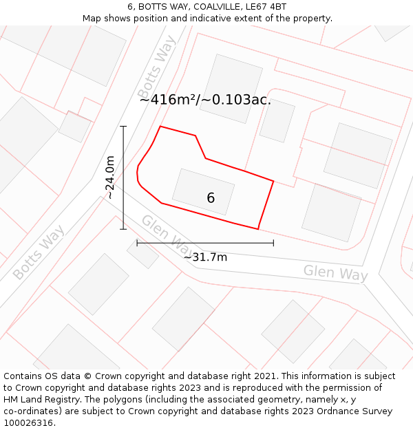 6, BOTTS WAY, COALVILLE, LE67 4BT: Plot and title map