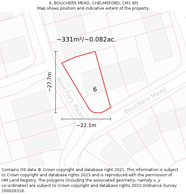 6, BOUCHERS MEAD, CHELMSFORD, CM1 6PJ: Plot and title map