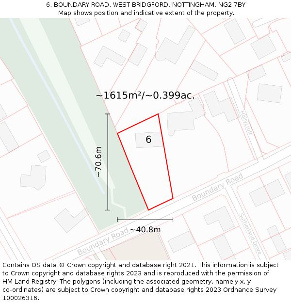 6, BOUNDARY ROAD, WEST BRIDGFORD, NOTTINGHAM, NG2 7BY: Plot and title map