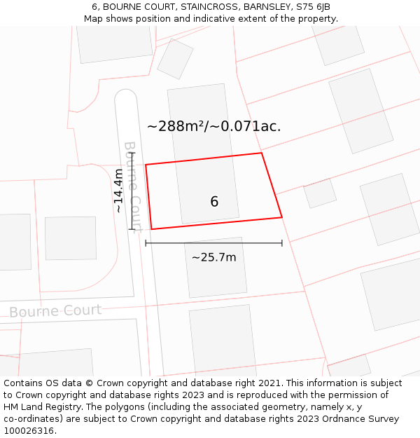 6, BOURNE COURT, STAINCROSS, BARNSLEY, S75 6JB: Plot and title map