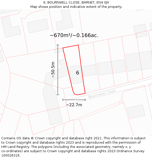 6, BOURNWELL CLOSE, BARNET, EN4 0JX: Plot and title map