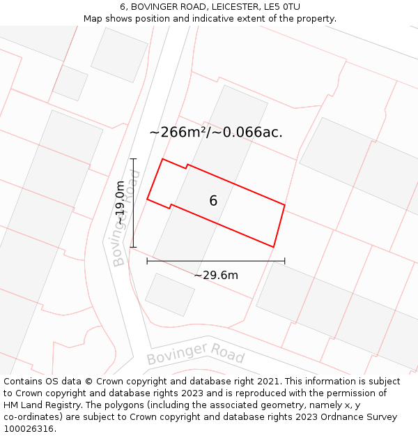 6, BOVINGER ROAD, LEICESTER, LE5 0TU: Plot and title map